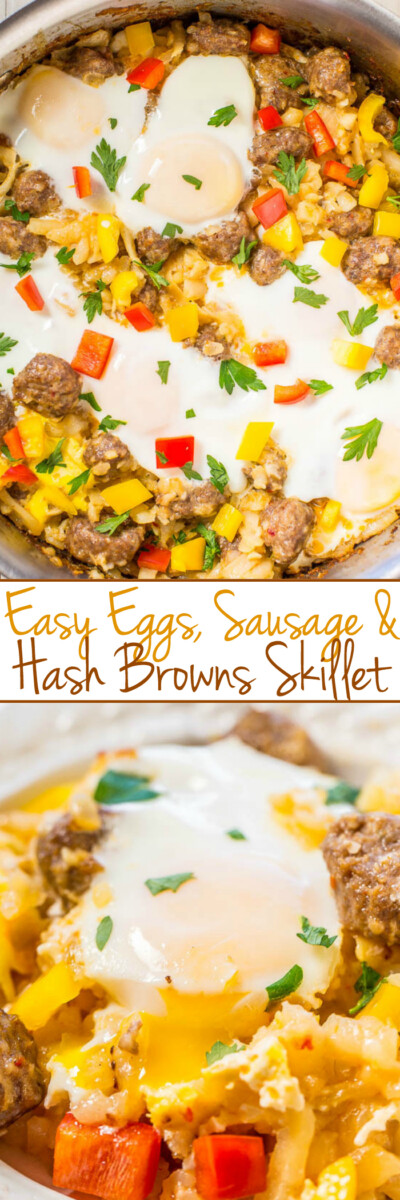 Easy Eggs Sausage And Hash Browns Skillet Averie Cooks