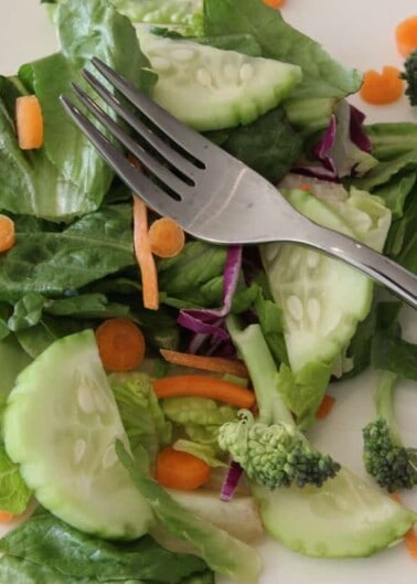 Green salad on plate with fork