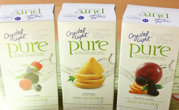 Crystal light pure mix tropical, lemonade, and mixed berry