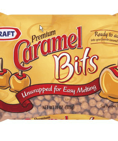 Package of kraft premium caramel bits, unwrapped and ready for melting.