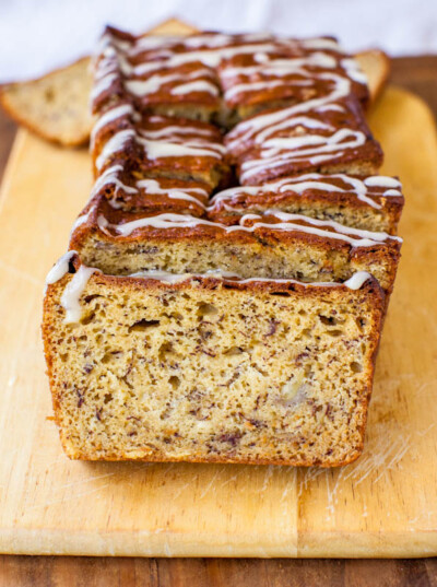 Banana Bread with Vanilla Browned Butter Glaze - Averie Cooks