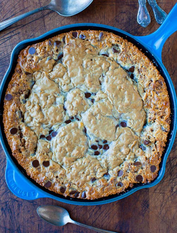 Giant Chocolate Chip Cookie in a Cast Iron Pan - The Nourished Life