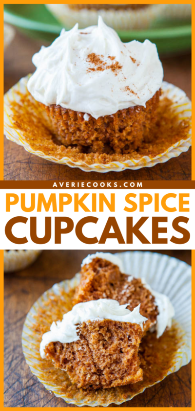 Pumpkin Spice Cupcakes with Marshmallow Buttercream Frosting - Averie Cooks