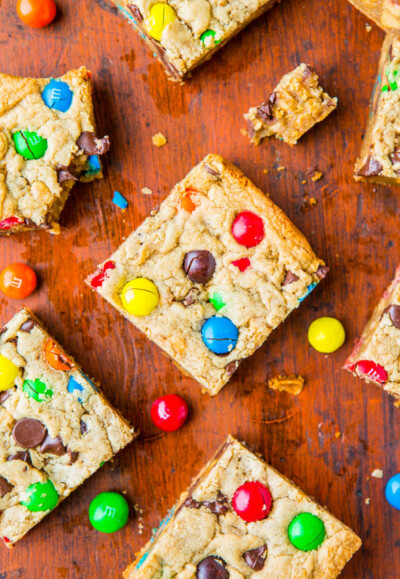 Triple Peanut Butter Monster Cookie Bars - Averie Cooks