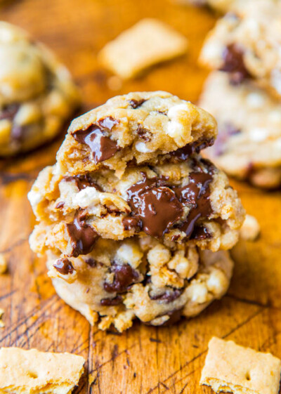 Soft & Chewy Chocolate Chip S'mores Cookies - Averie Cooks