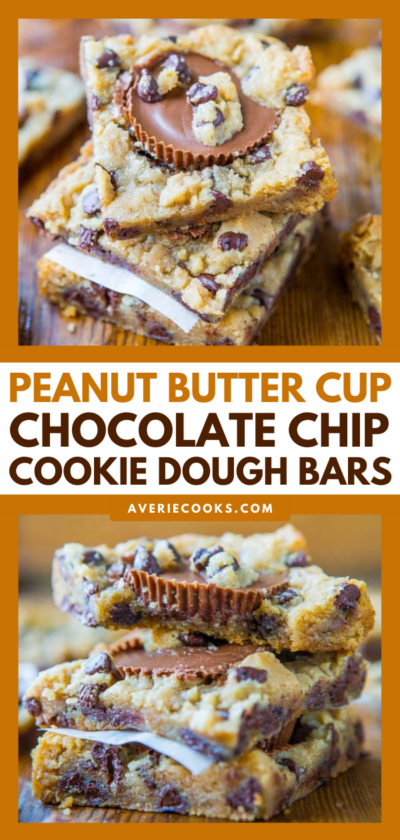 EASY Chocolate Chip Cookie Bars (with PB Cups!) - Averie Cooks