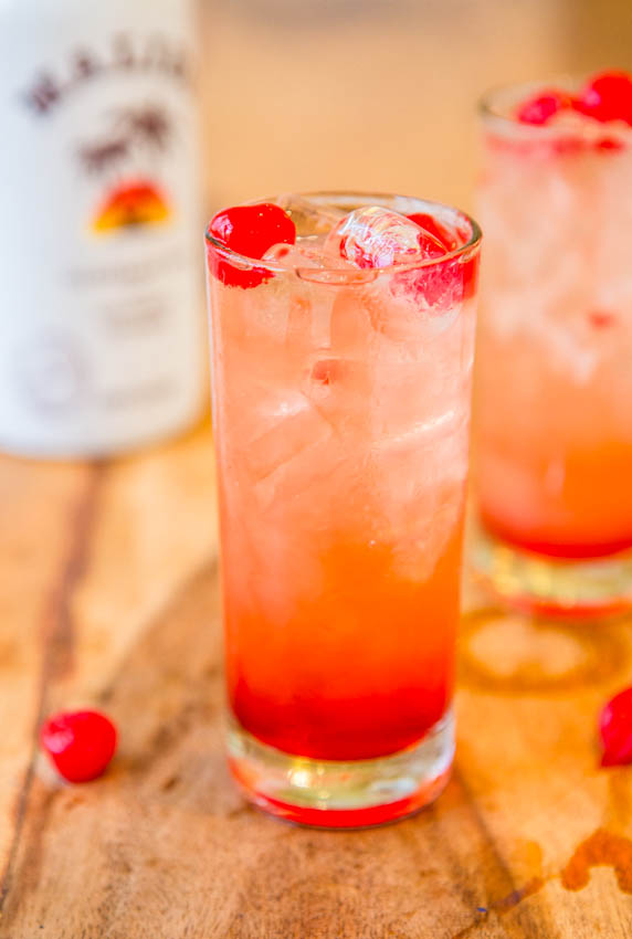 Malibu Sunset — A fun, fruity, easy Malibu drink recipe!! Because there's really no wrong way to do pineapple, orange juice, coconut rum, grenadine, and cherries. If you've never had this fruity alcoholic drink before, you should change that!!