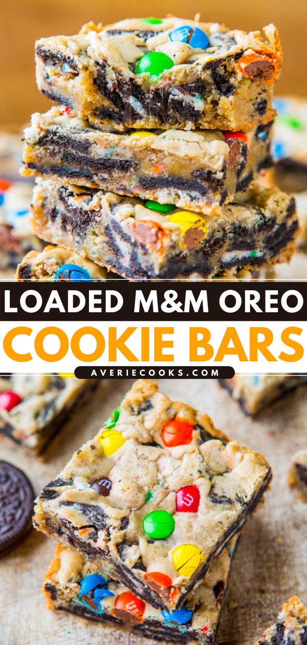 Loaded M&M's Oreo Bars Recipe - Averie Cooks