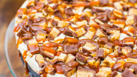 No-Bake Deep-Dish Peanut Butter Snickers Pie with Salted Caramel