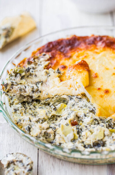 Cheesy Baked Spinach Artichoke Dip Recipe - Averie Cooks