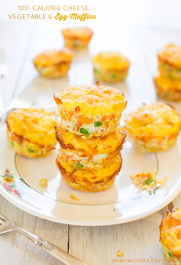 100-Calorie Cheese, Vegetable and Egg Muffins (GF) - Healthy, easy & only 100 calories! You'll want to keep a stash on hand!