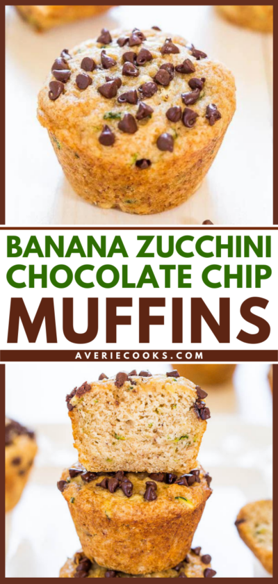 Fluffy Zucchini Banana Chocolate Chip Muffins - Averie Cooks