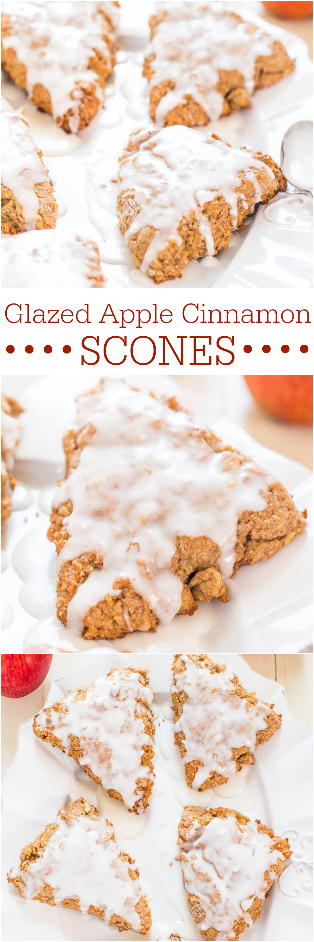 Glazed Apple Cinnamon Scones — Finally, scones that aren't dry! The perfect fall comfort food packed with apples, cinnamon and that glaze!!