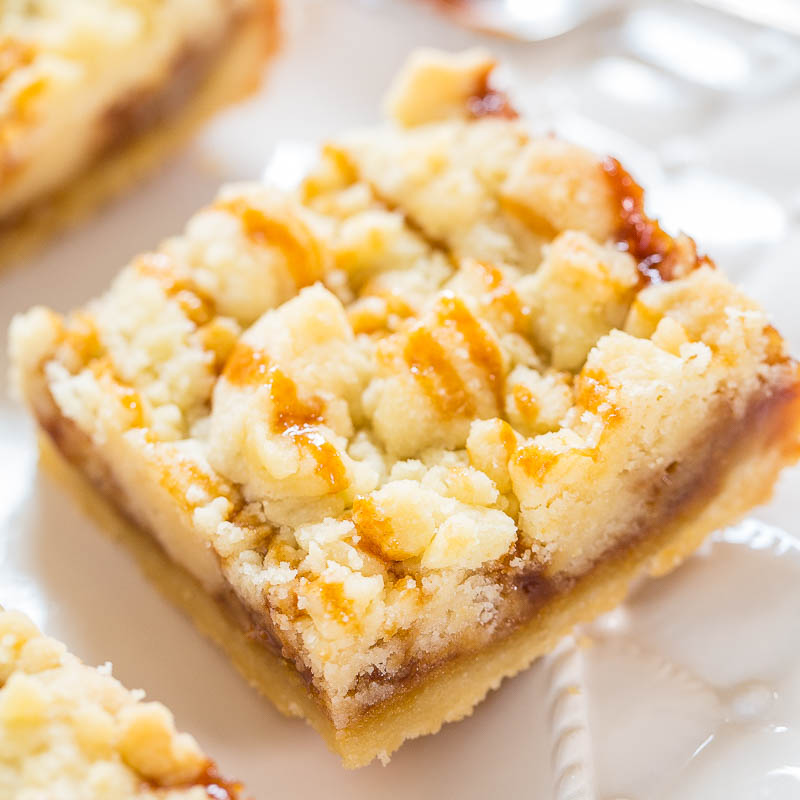 Salted Caramel Buttery Crumb Bars  Averie Cooks