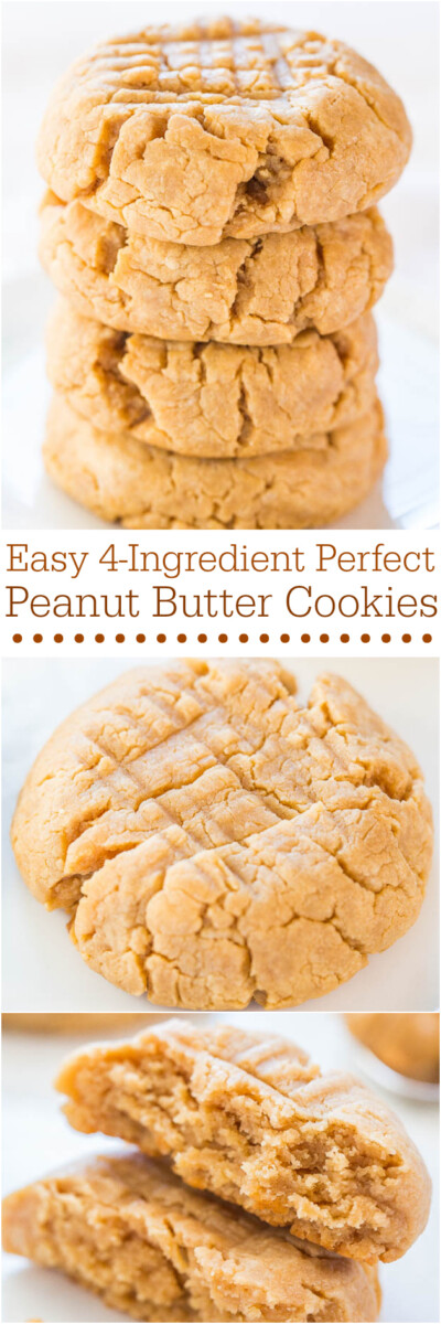 Soft & Chewy 4-Ingredient Peanut Butter Cookies - Averie Cooks