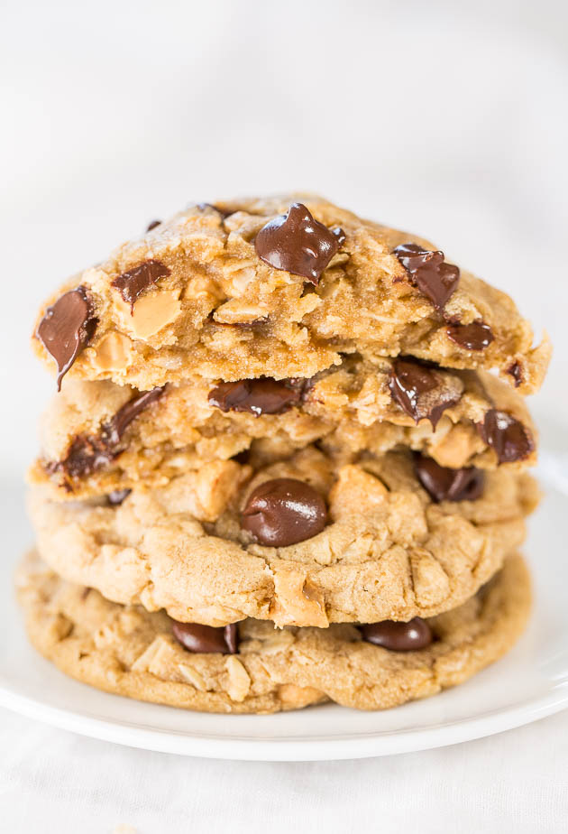 Soft & Chewy Peanut Butter Oatmeal Chocolate Chip Cookies