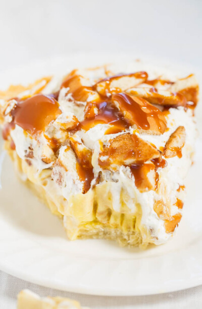 No-Bake Snickers Pie with Caramel Sauce - Averie Cooks