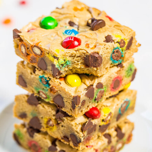 Chocolate Chip M&M's Bars (Easy Cookie Bars!) - Averie Cooks