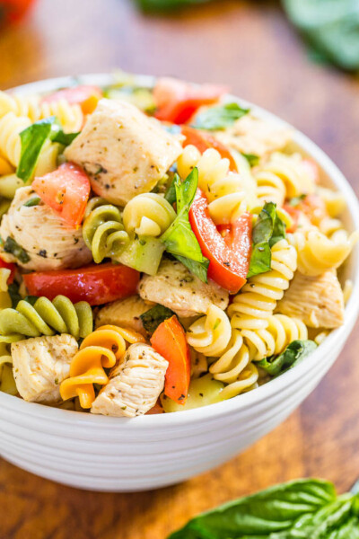 Italian Chicken Pasta Salad (Homemade Dressing) - Averie Cooks