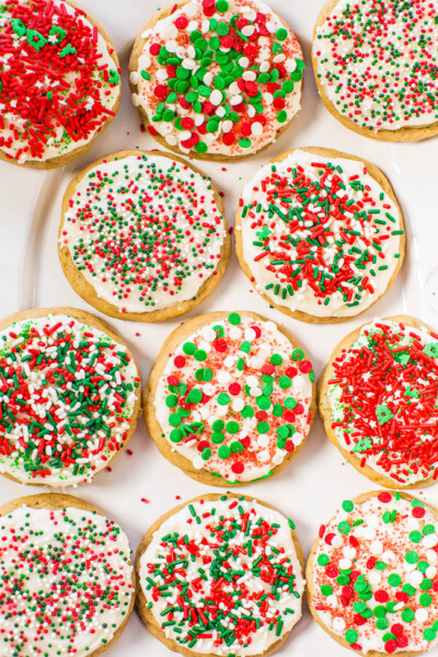 Soft Frosted Christmas Cookies (with Sprinkles!) - Averie Cooks