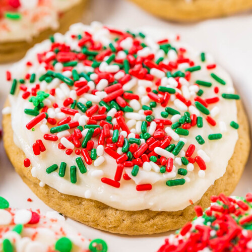 Soft Frosted Christmas Cookies (with Sprinkles!) - Averie Cooks