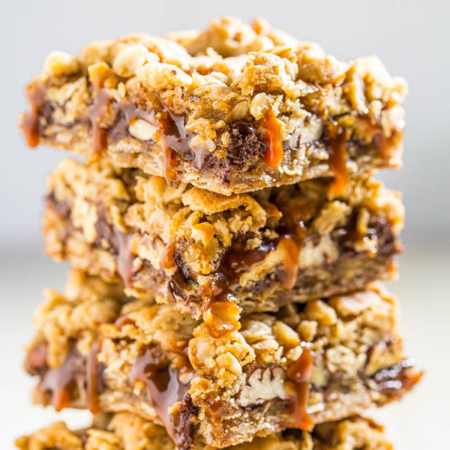 Salted Caramel Pecan Bars Recipe - Averie Cooks