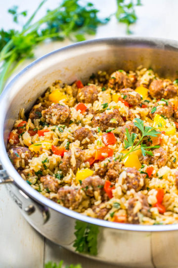 quick-italian-sausage-peppers-onions-skillet-averie-cooks