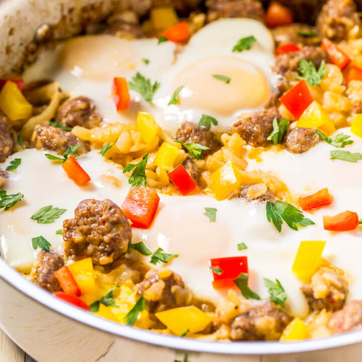 Simple Cheesy Skillet Hash Browns and Eggs