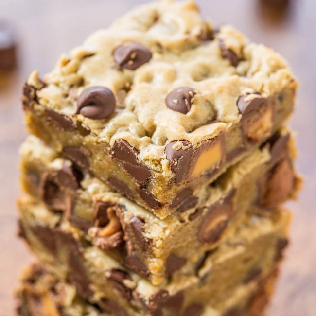 Chocolate Chip Rolo Cookie Bars - Averie Cooks