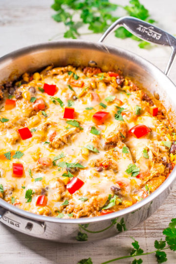 15-Minute Cheesy Chicken Taco Skillet - Averie Cooks