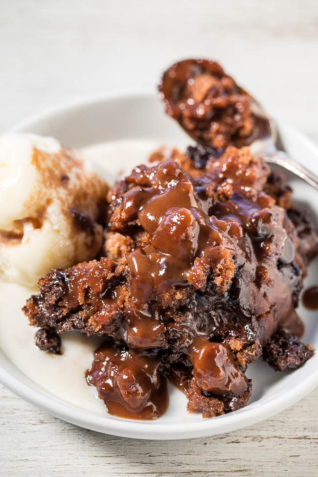 Crockpot Lava Cake — This is an easy, no-mixer cake that’s super soft, gooey, moist, rich, and fudgy. As the cake cooks, it creates its own hot fudge sauce! For the full experience, serve with ice cream or whipped cream. 
