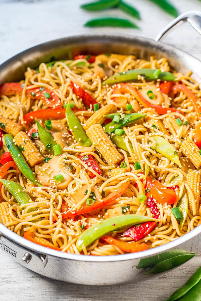 Easy Sweet and Sour Asian Noodles - So much flavor in these easy noodles that are ready in 30 minutes!! Plenty of vegetables add great crunch! You won't miss takeout when homemade tastes way better and is healthier!!