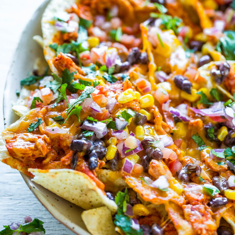 Loaded Shredded Chicken Nachos - Averie Cooks