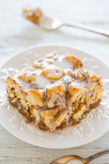 Gooey Pumpkin Cinnamon Roll Casserole - Averie Cooks