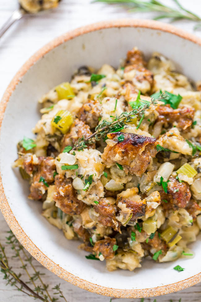 Best Ever Slow Cooker Sausage Stuffing Averie Cooks