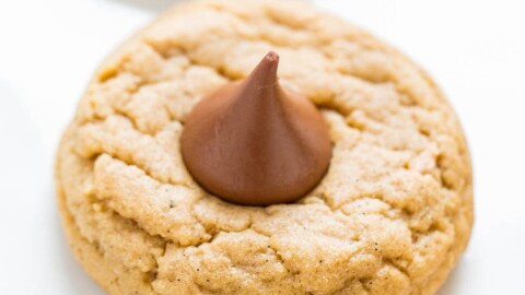 Peanut butter cookie with a chocolate kiss in the center.