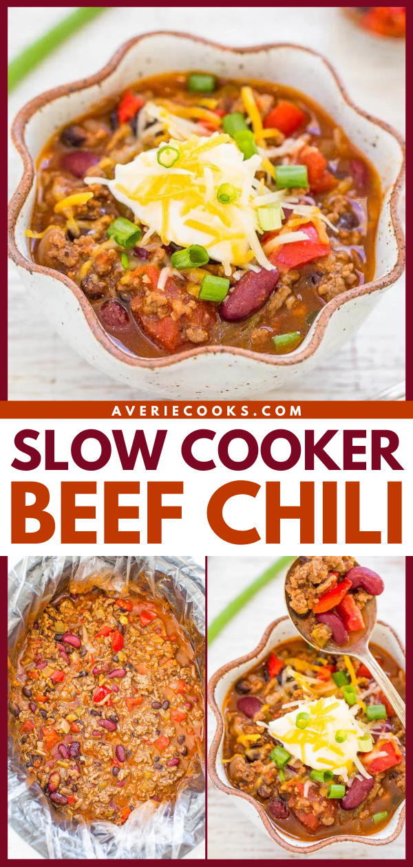 Slow Cooker Beef Chili (Classic Beef Chili Recipe!) - Averie Cooks