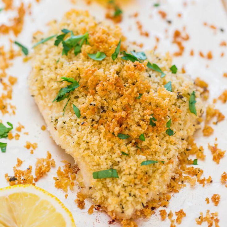 Crispy Baked Parmesan Crusted Chicken - Averie Cooks