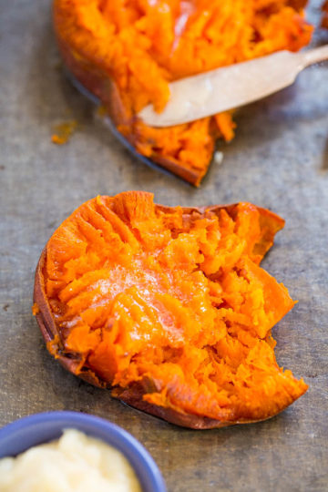 Honey Butter Smashed Sweet Potatoes - Averie Cooks