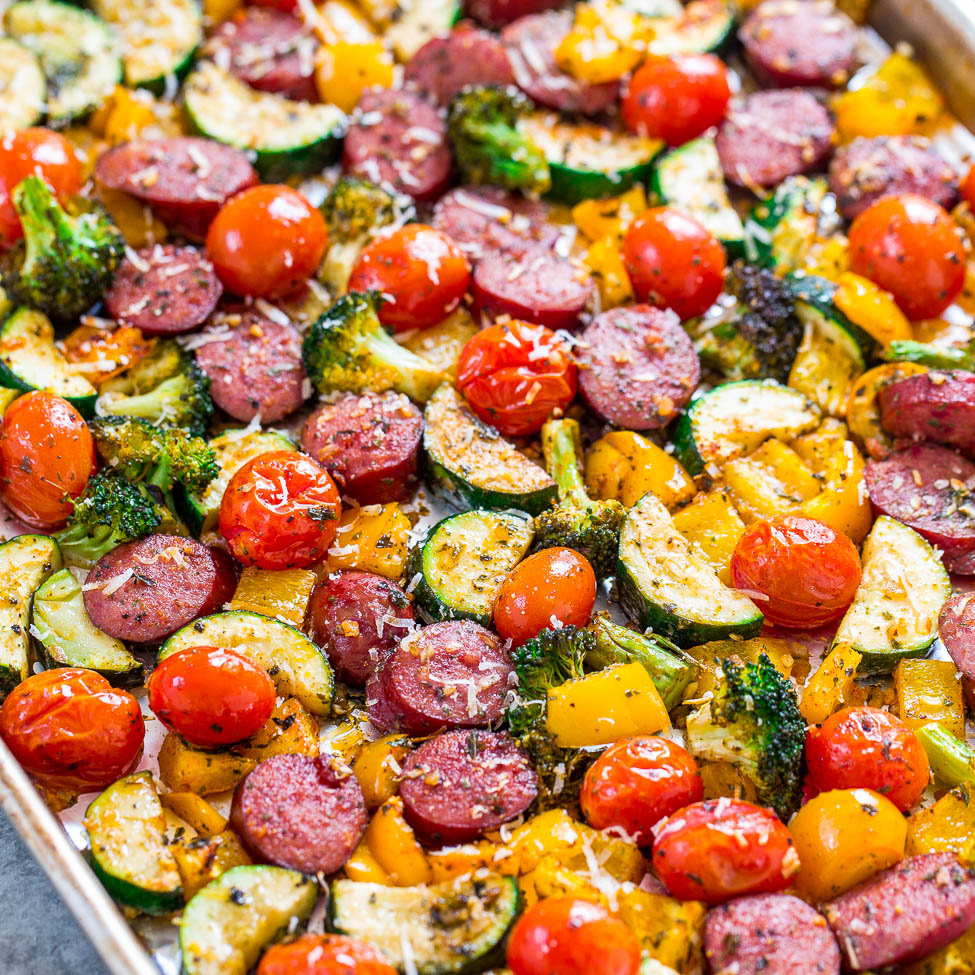 Sheet Pan Sausage Dinner With Vegetables Averie Cooks