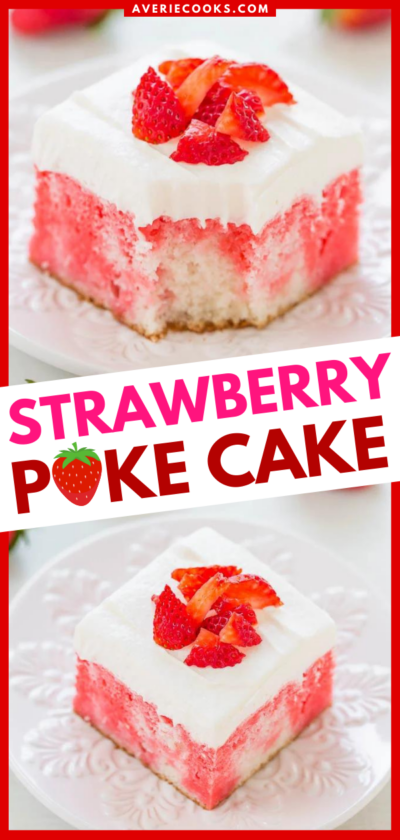 5-Ingredient Strawberry Jello Poke Cake - Averie Cooks