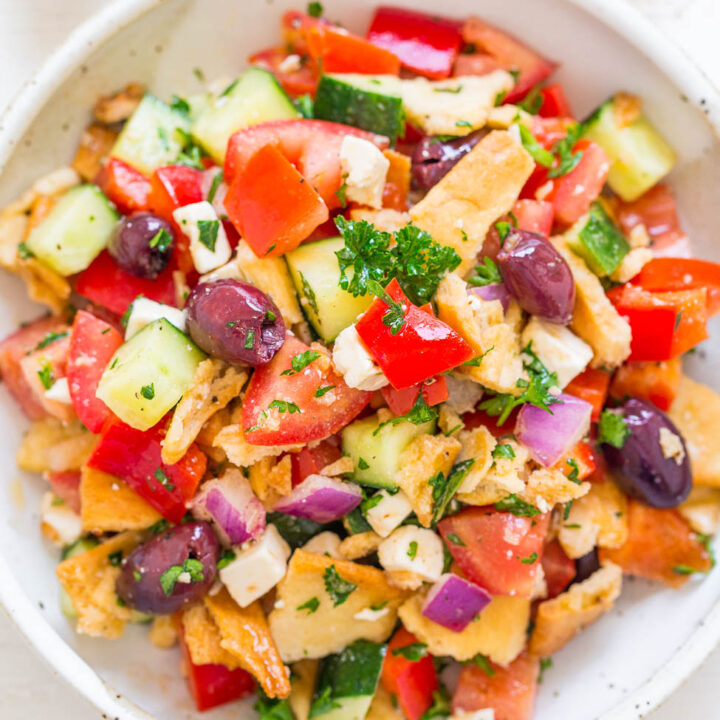 Chopped Greek Salad Recipe (with Pita Chips!) - Averie Cooks