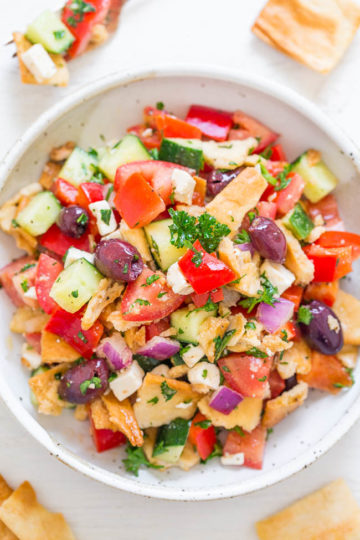 Chopped Greek Salad Recipe (with Pita Chips!) - Averie Cooks