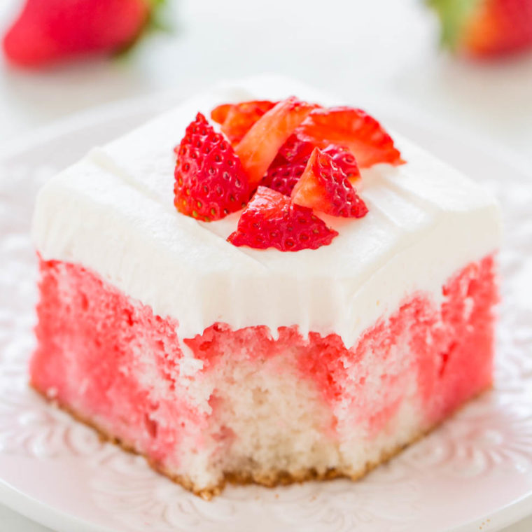 Strawberry Poke Cake Recipe (a Jello Poke Cake!) - Averie Cooks