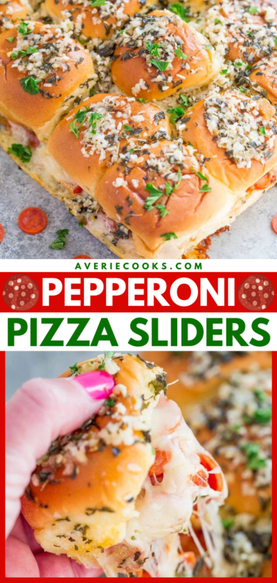 Pepperoni Pizza Sliders (on Hawaiian Rolls!) - Averie Cooks