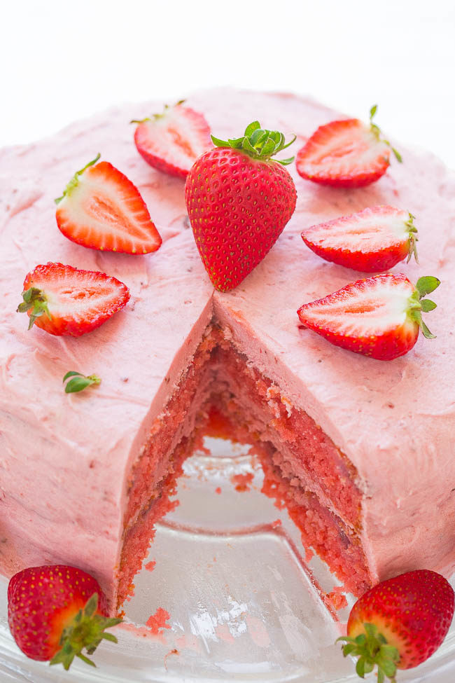 Easy Strawberry Layer Cake + Frosting (Using Cake Mix!) - Averie Cooks