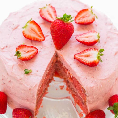 Easy Strawberry Layer Cake + Frosting (Using Cake Mix!) - Averie Cooks