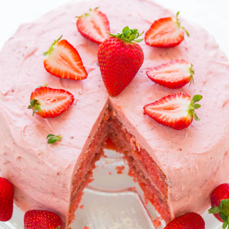 Easy Strawberry Layer Cake + Frosting (Using Cake Mix!) - Averie Cooks