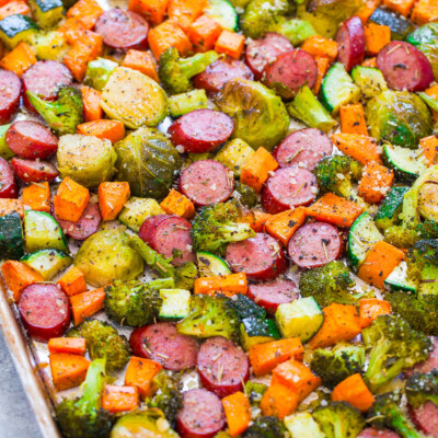 Smoked Turkey Sausage and Vegetables (Sheet Pan Meal!) - Averie Cooks