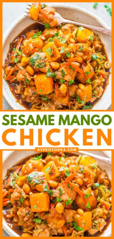 One-Skillet Sesame Mango Chicken - Averie Cooks